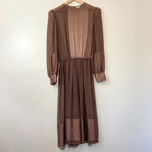 VINTAGE 70’s Brown Long Sleeve Midi Dress
